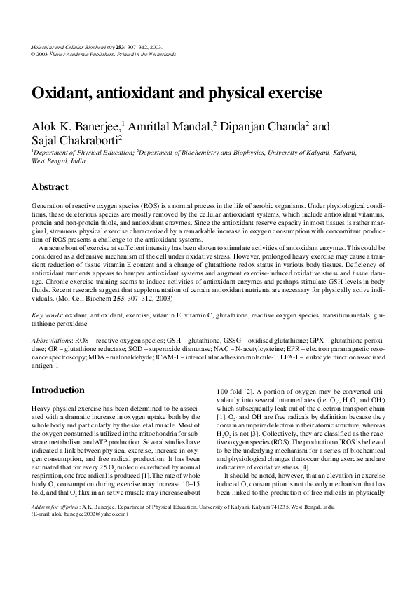 (PDF) Oxidant, antioxidant and physical exercise