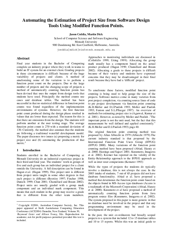 (PDF) Automating the estimation of project size from software design ...