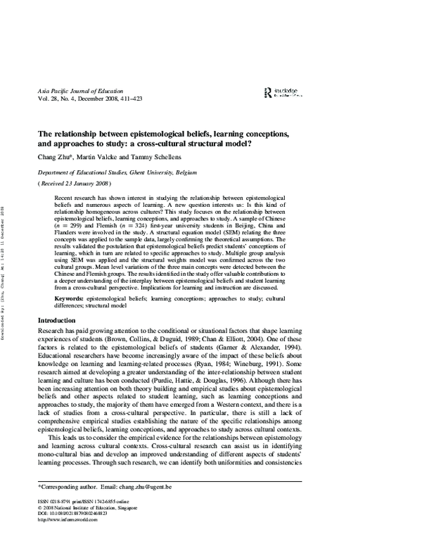 (PDF) The Relationship between epistemological beliefs, learning ...