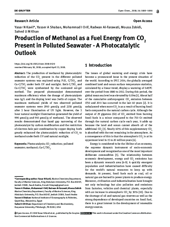 (PDF) Production of Methanol as a Fuel Energy from CO2 Present in ...