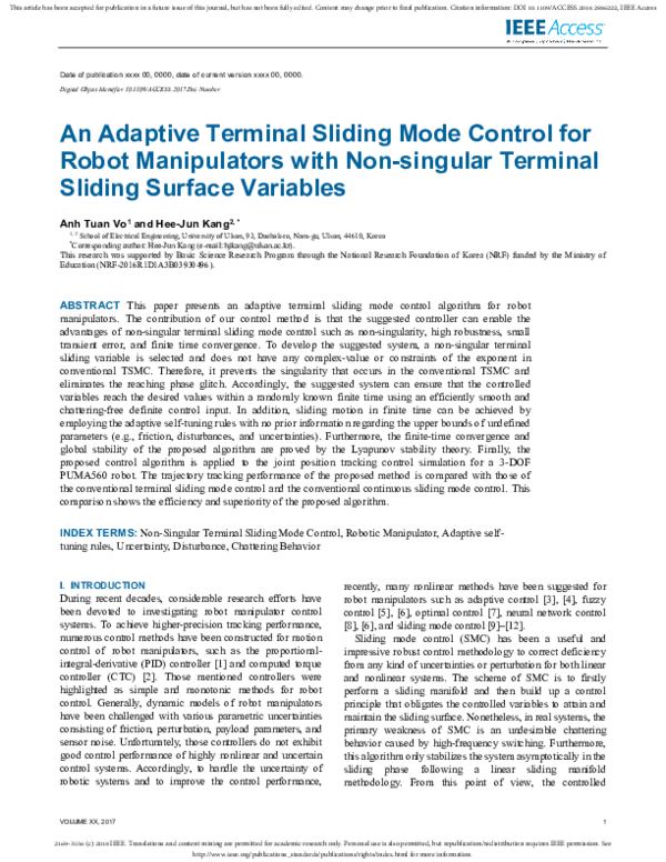 (PDF) An Adaptive Terminal Sliding Mode Control for Robot Manipulators ...