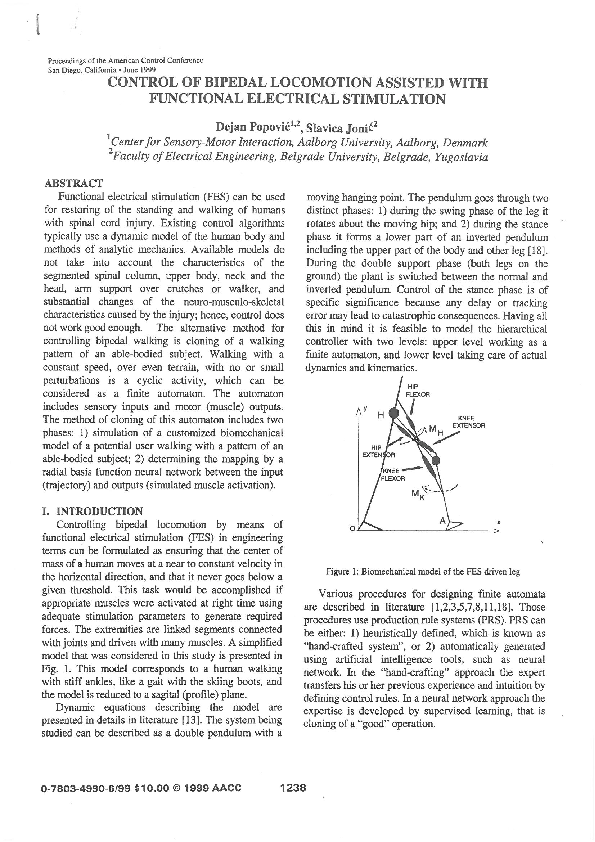 (PDF) Control of bipedal locomotion assisted with functional electrical ...