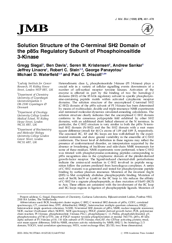 (PDF) Solution structure of the C-terminal SH2 domain of the p85 [alpha ...