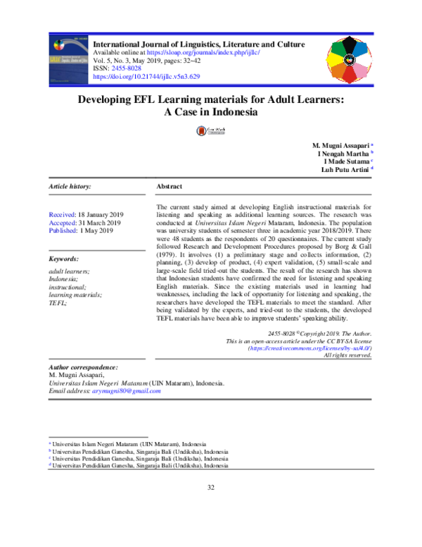 (PDF) Developing EFL learning materials for adult learners