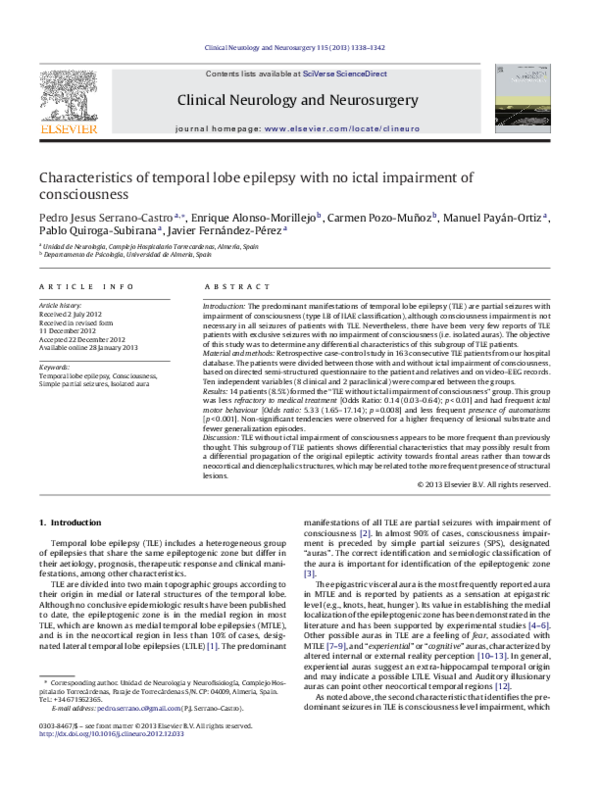(PDF) Characteristics of temporal lobe epilepsy with no ictal ...