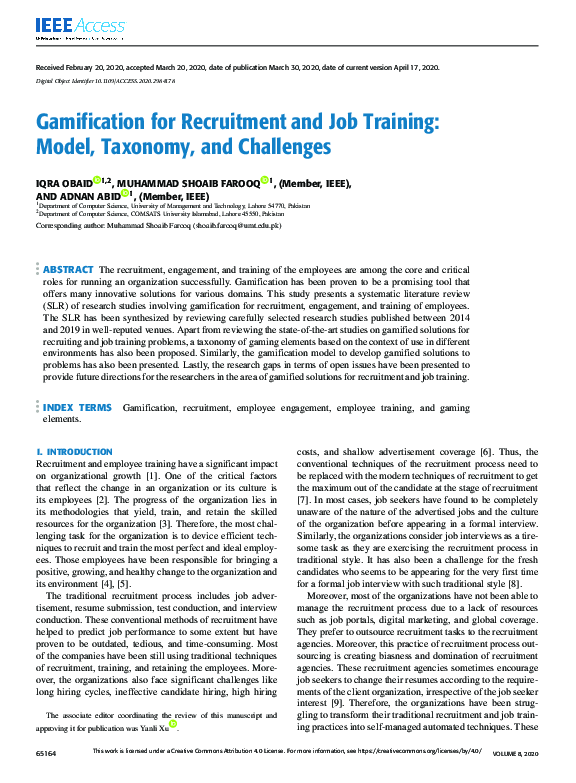 (PDF) Gamification for Recruitment and Job Training: Model,Taxonomy ...