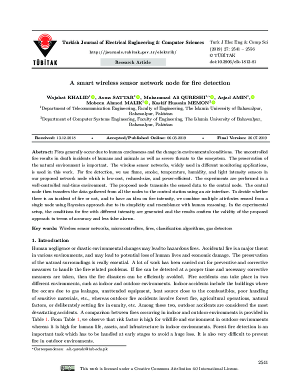 (PDF) A smart wireless sensor network node for fire detection