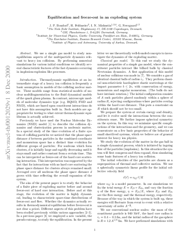 (PDF) Equilibration and freeze-out in an exploding system