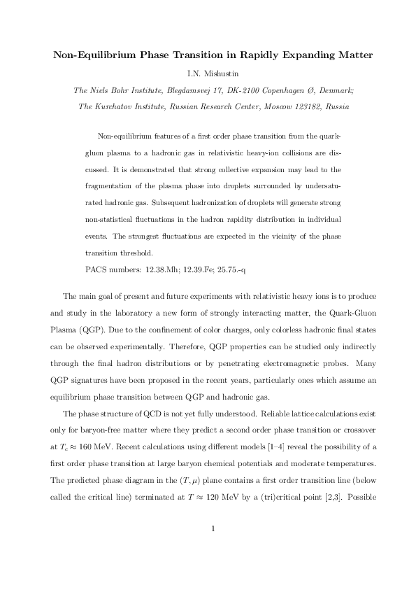 (PDF) Nonequilibrium Phase Transition in Rapidly Expanding Matter