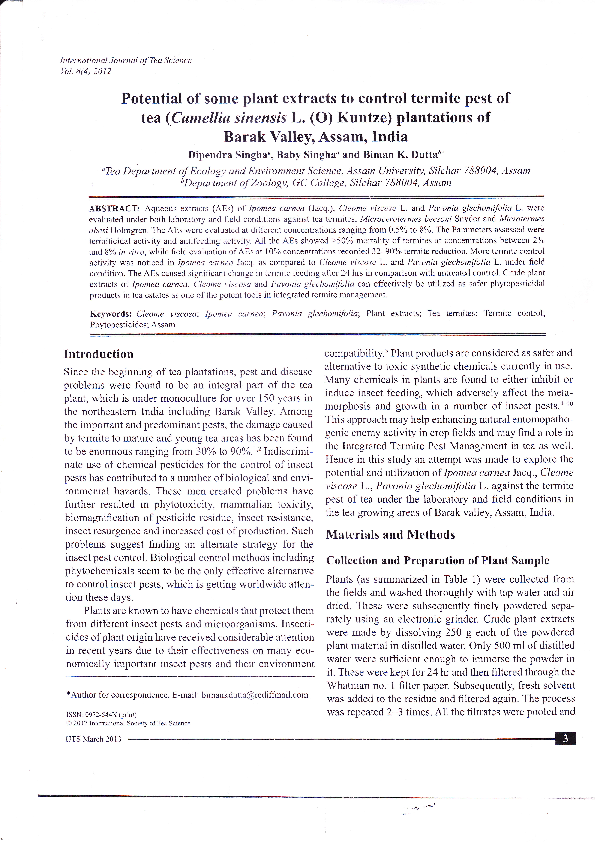 (PDF) Potential of some plant extracts to control termite pest of tea ...