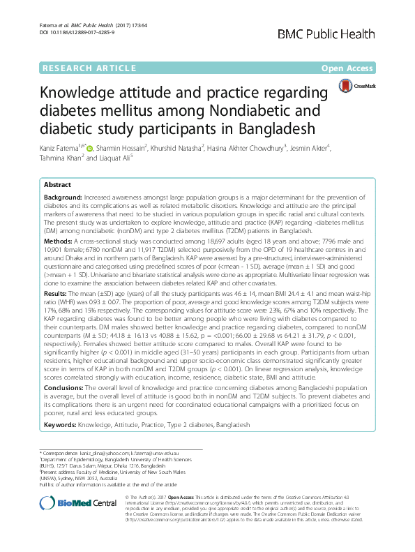 (PDF) Knowledge attitude and practice regarding diabetes mellitus among ...
