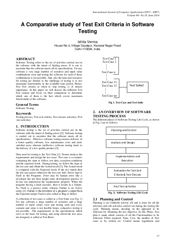 (PDF) A Comparative study of Test Exit Criteria in Software Testing