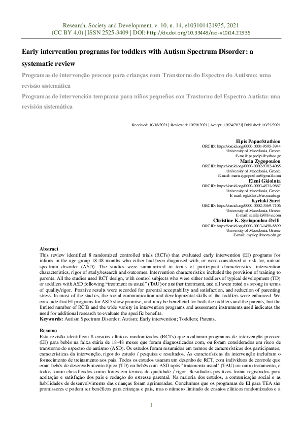 (PDF) Early intervention programs for toddlers with Autism Spectrum ...