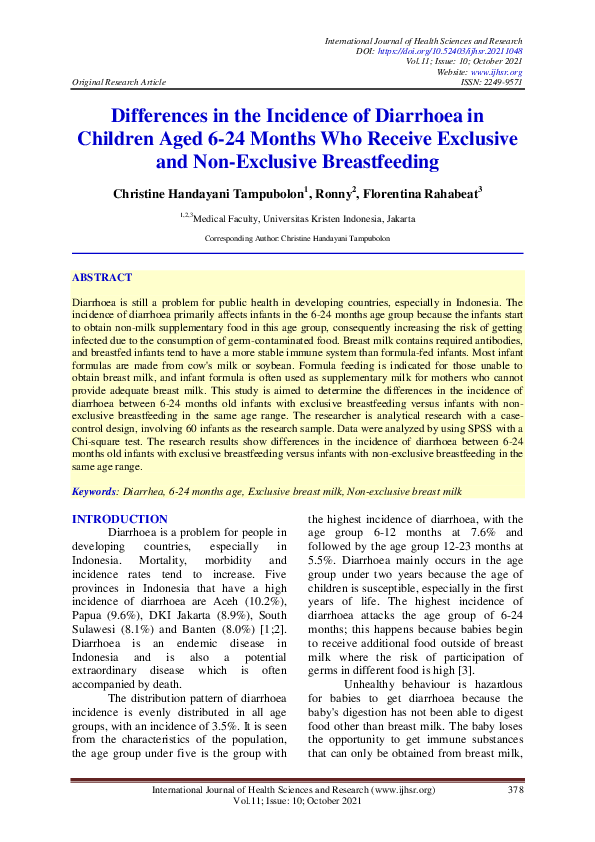 (PDF) Differences in the Incidence of Diarrhoea in Children Aged 624