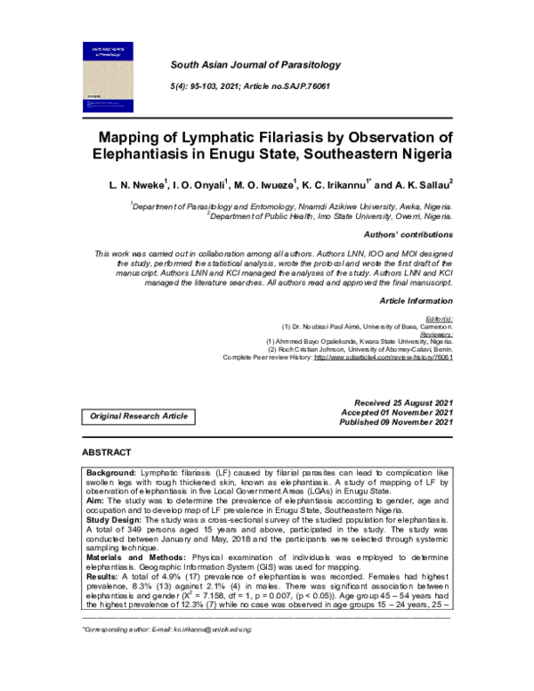 (PDF) Mapping of Lymphatic Filariasis by Observation of Elephantiasis ...