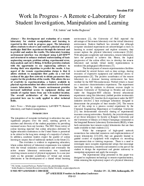 (PDF) Work In Progress - A Remote e-Laboratory for Student ...