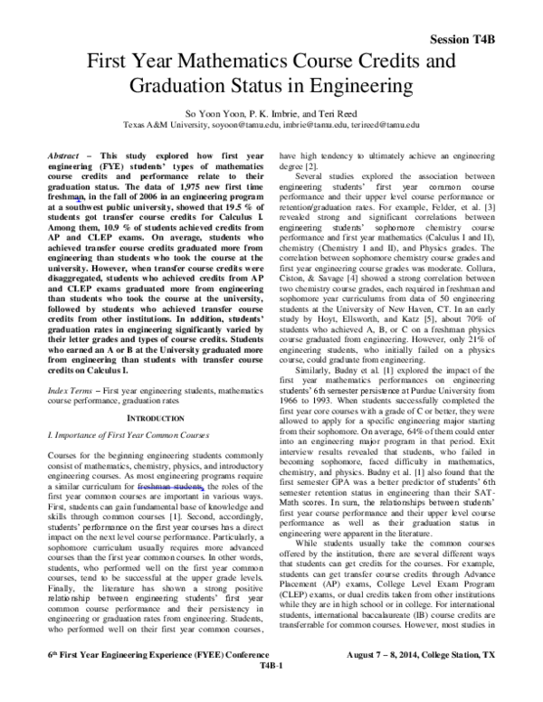 (PDF) First year mathematics course credits and graduation status in ...
