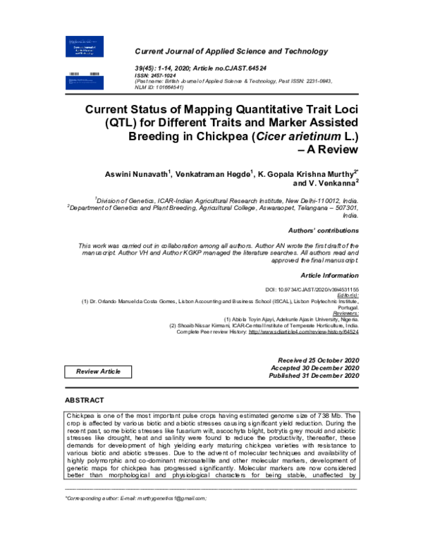 (PDF) Current Status of Mapping Quantitative Trait Loci (QTL) for ...