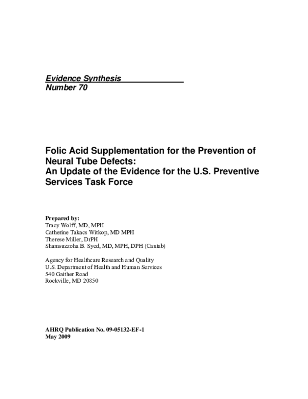 (PDF) Folic Acid Supplementation for the Prevention of Neural Tube ...