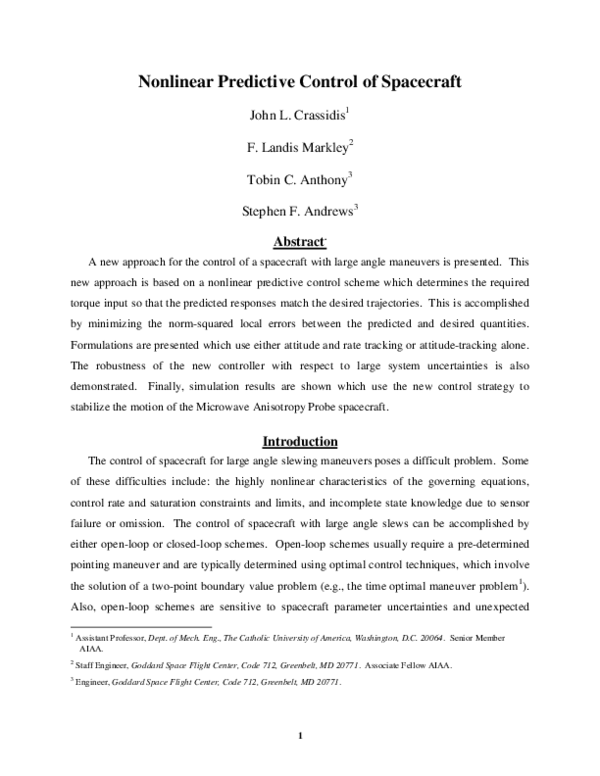 (PDF) Nonlinear Predictive Control of Spacecraft