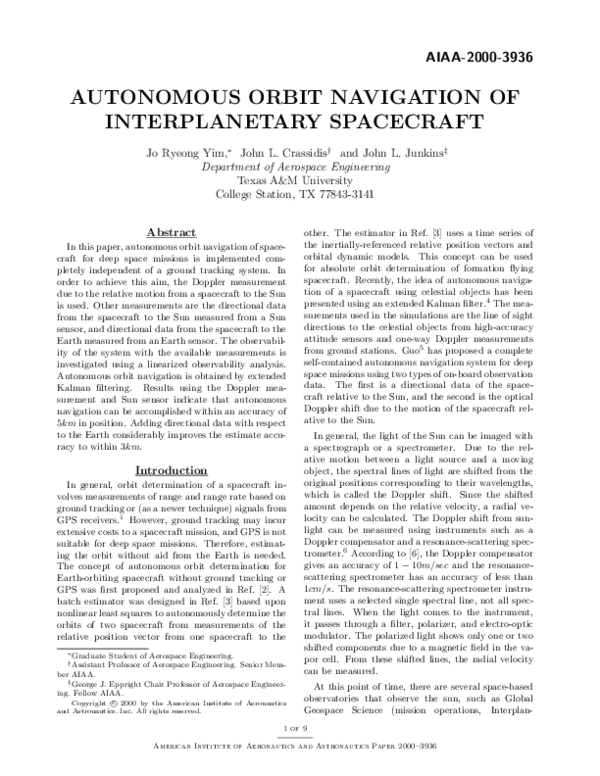 (PDF) Autonomous orbit navigation of interplanetary spacecraft