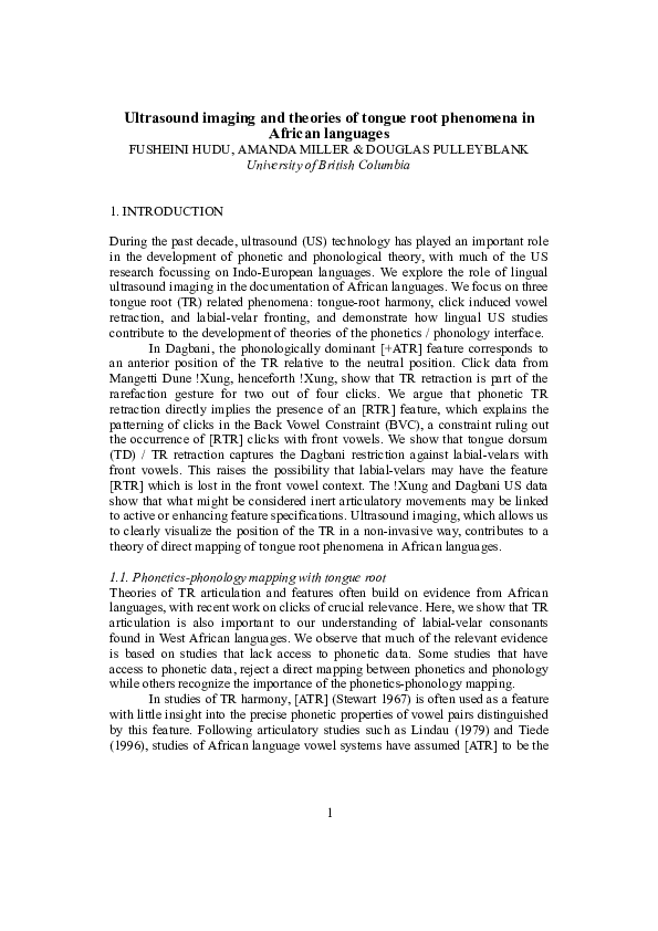 (PDF) Ultrasound imaging and theories of tongue root phenomena in ...
