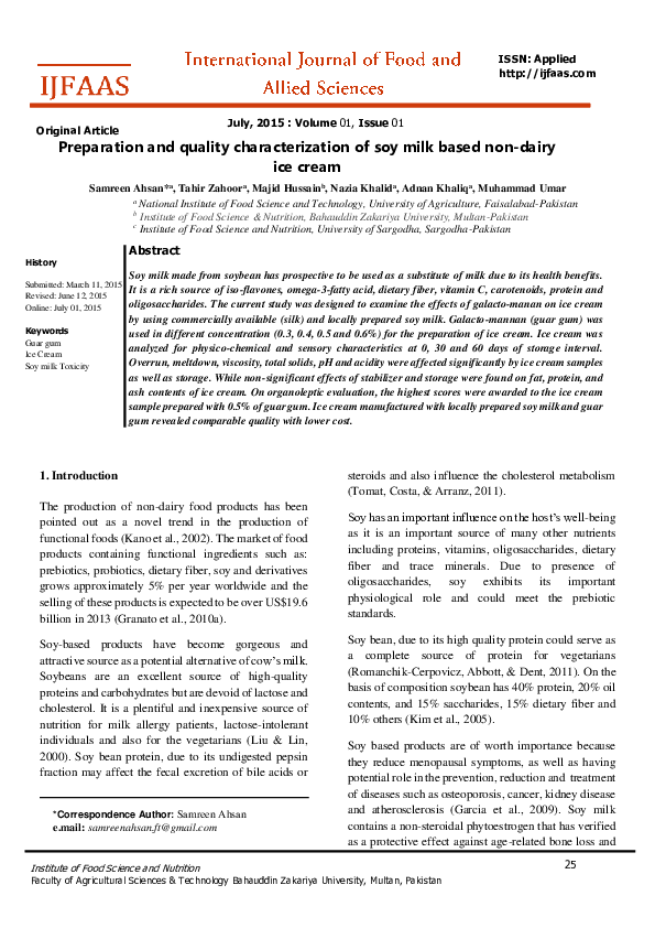 (PDF) Preparation and quality characterization of soy milk based non ...