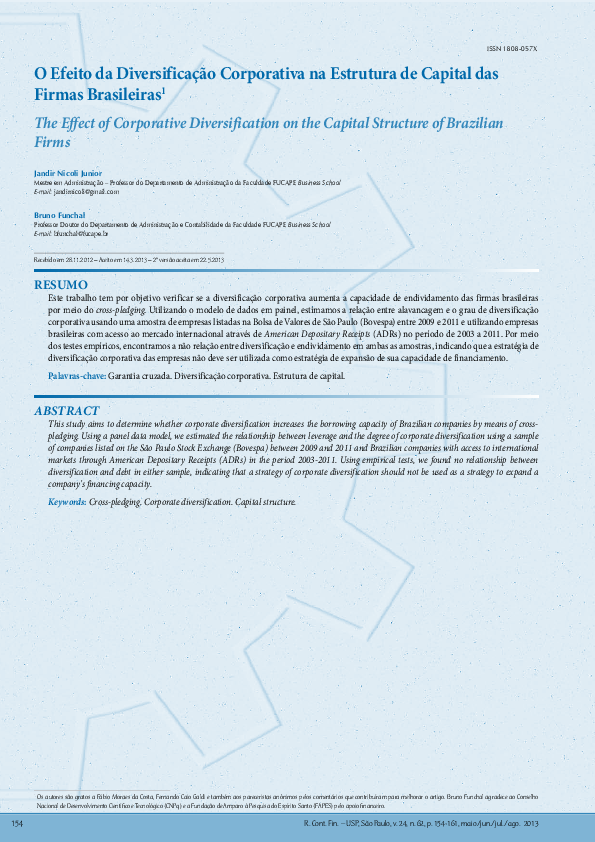 (PDF) The Effect of Corporative Diversification on the Capital ...