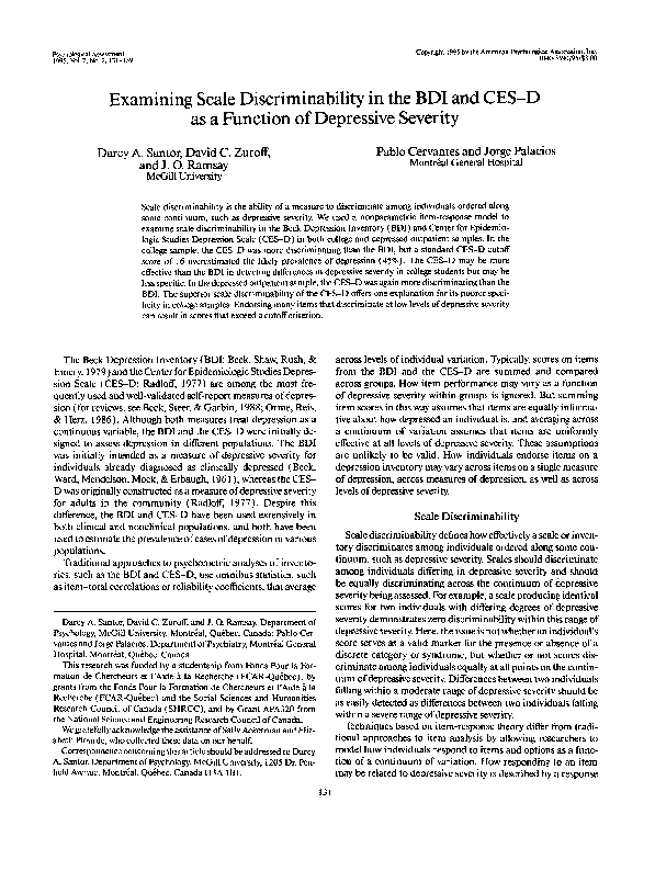 (PDF) Examining scale discriminability in the BDI and CES-D as a ...