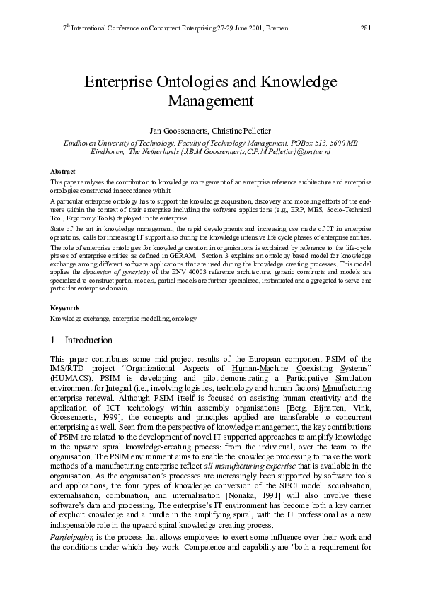 (PDF) Enterprise ontologies and knowledge management