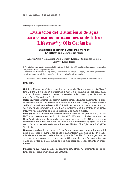 (PDF) Evaluación del tratamiento de agua para consumo humano mediante ...