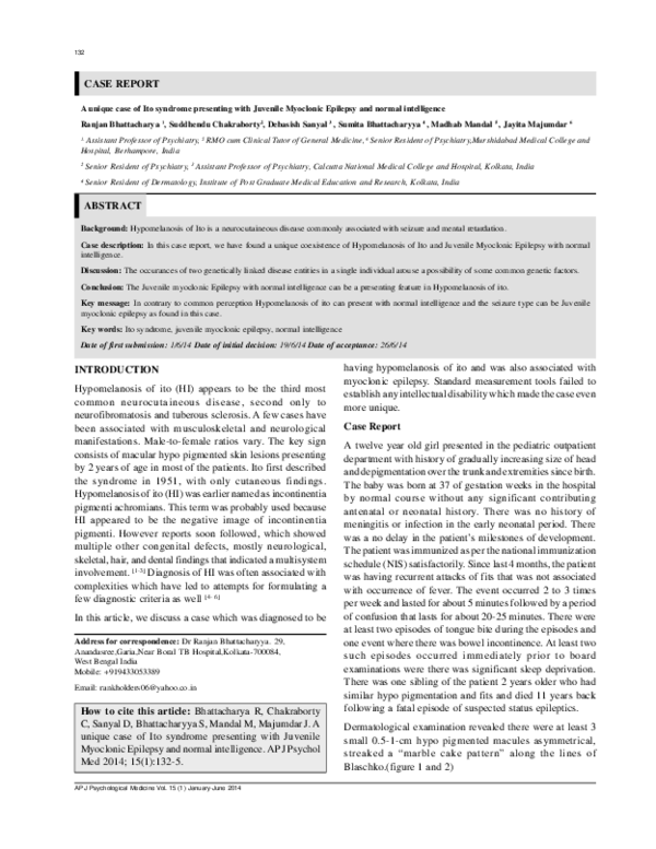 (PDF) An Unique Case of Ito Syndrome Presenting with Juvenile Myoclonic ...