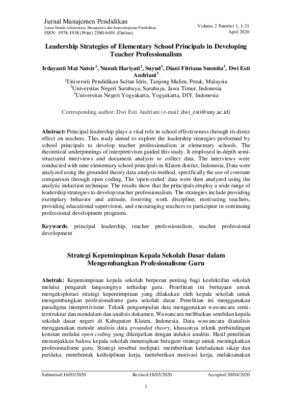 (PDF) Leadership Strategies of Elementary School Principals in ...