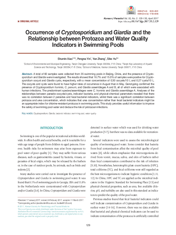 (PDF) Occurrence of Cryptosporidium and Giardia and the Relationship ...