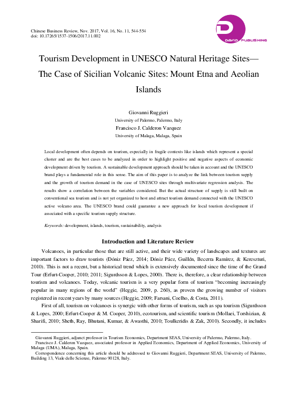 (PDF) Tourism Development in UNESCO Natural Heritage Sites: The Case of ...