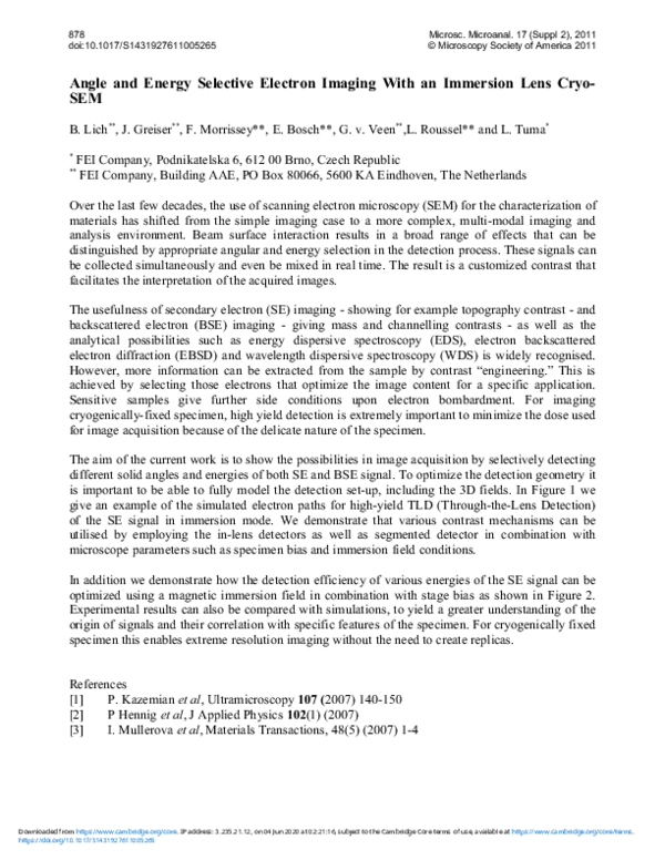 (PDF) Angle and Energy Selective Electron Imaging With an Immersion ...