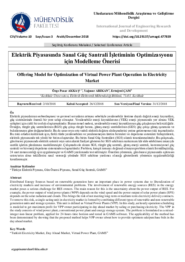 (PDF) Offering Model for Optimization of Virtual Power Plant Operation ...