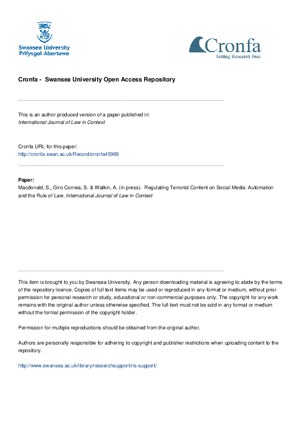 (PDF) Regulating terrorist content on social media: automation and the ...