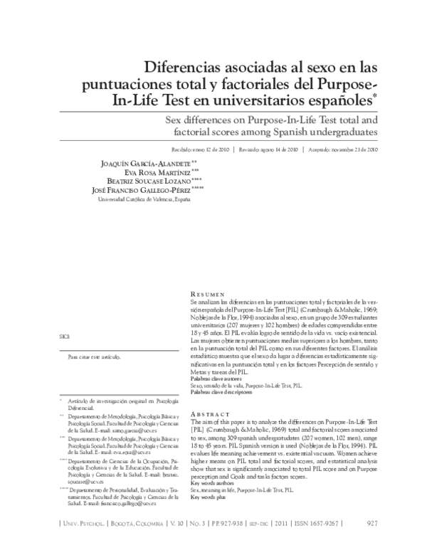 (PDF) Diferencias asociadas al sexo en las puntuaciones total y
