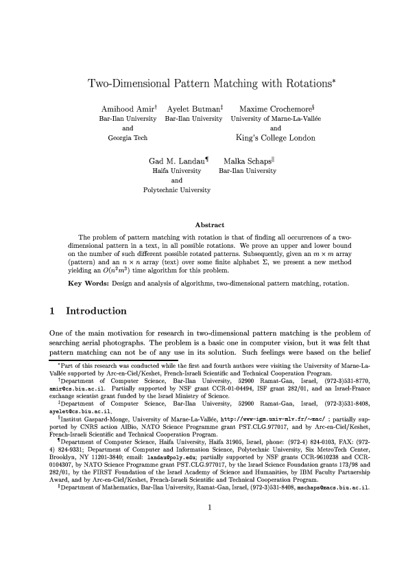 (PDF) Two-dimensional pattern matching with rotations