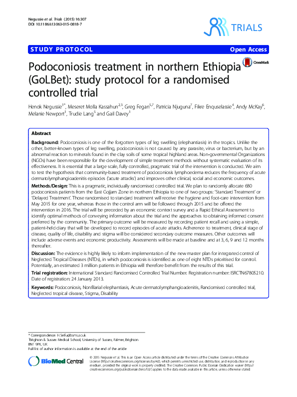 (PDF) Podoconiosis treatment in northern Ethiopia (GoLBet): study ...