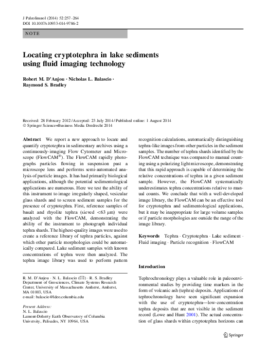 (PDF) Locating cryptotephra in lake sediments using fluid imaging ...