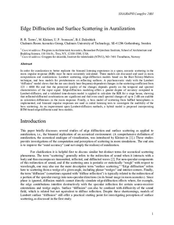 (PDF) Edge Diffraction and Surface Scattering in Auralization