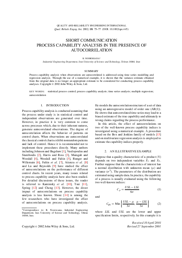 (PDF) Process capability analysis in the presence of autocorrelation