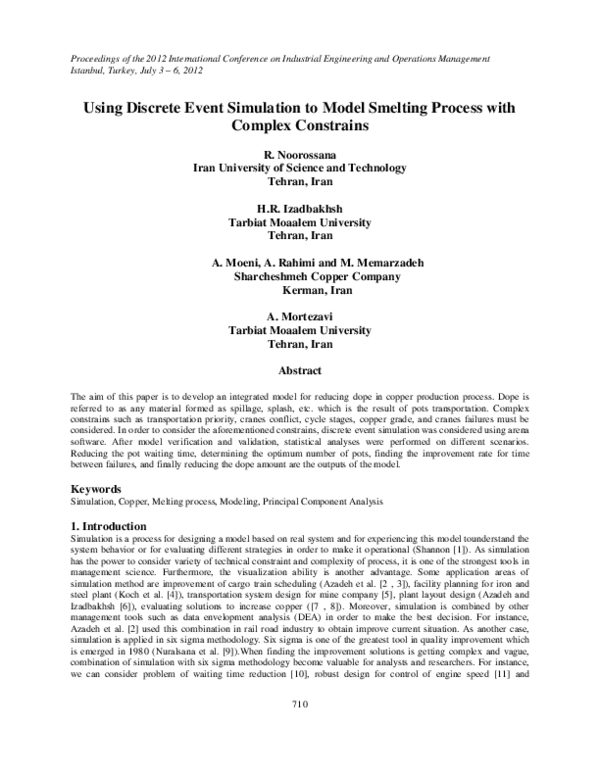 (PDF) Using Discrete Event Simulation to Model Smelting Process with ...