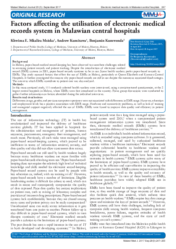 (PDF) Factors affecting the utilisation of electronic medical records ...