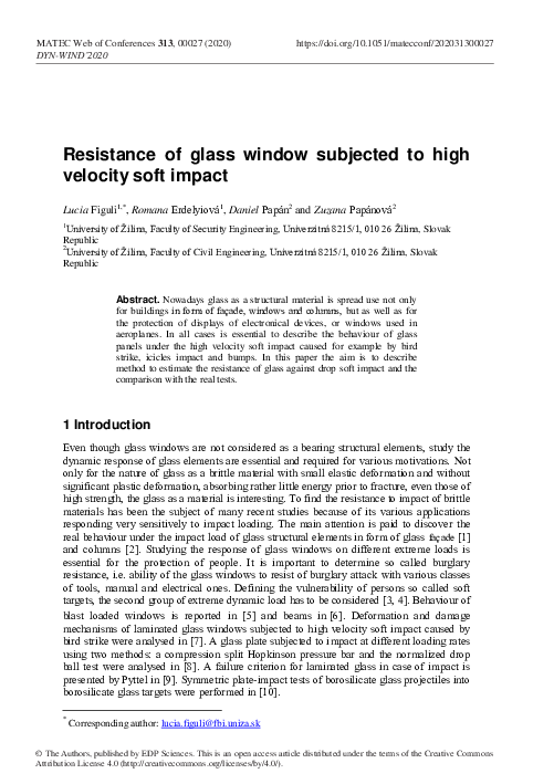 (PDF) Resistance of glass window subjected to high velocity soft impact