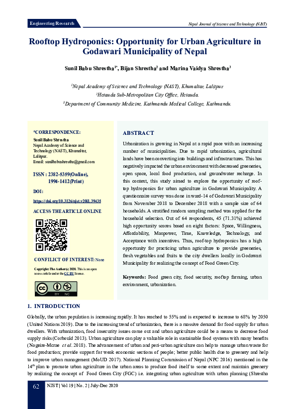 (PDF) Rooftop Hydroponics: Opportunity for Urban Agriculture in ...
