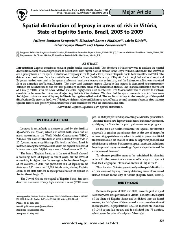 (PDF) Spatial distribution of leprosy in areas of risk in Vitoria ...