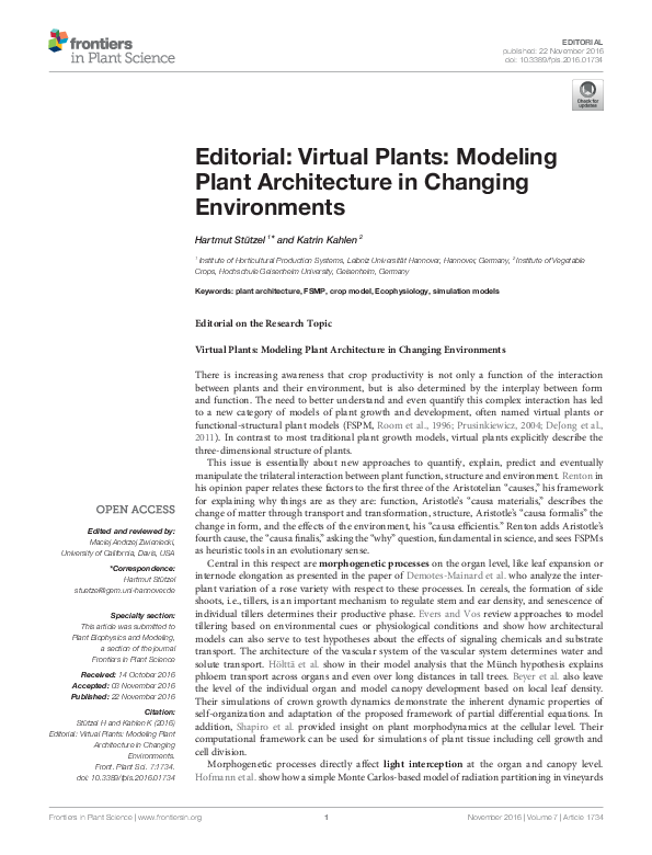Pdf Editorial Virtual Plants Modeling Plant Architecture In